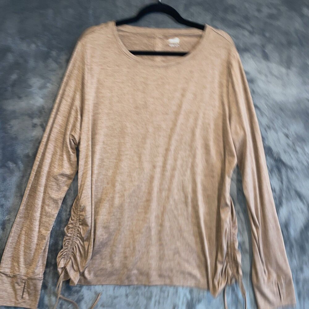 Avia Women's Performance Long Sleeve Shirt Adjustable Ruched Sides XL Activwear